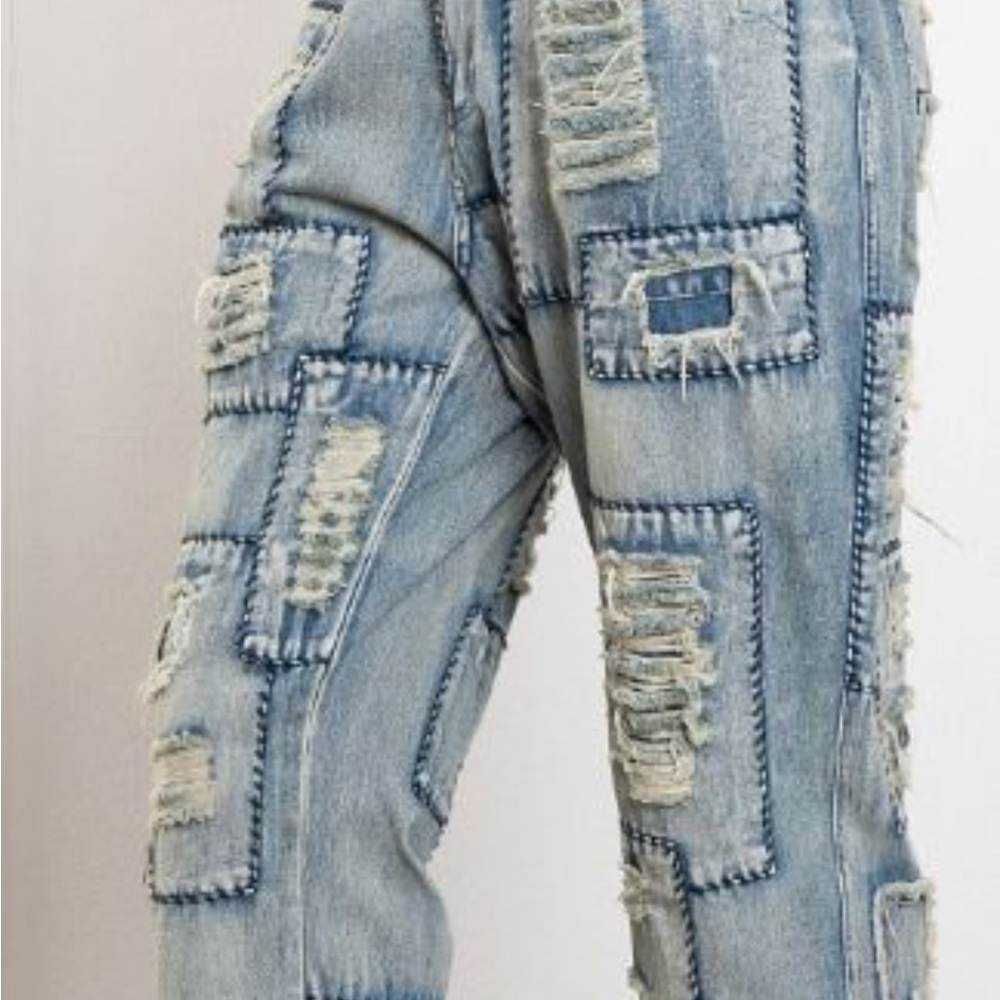 Patchwork Distressed Denim Jeans